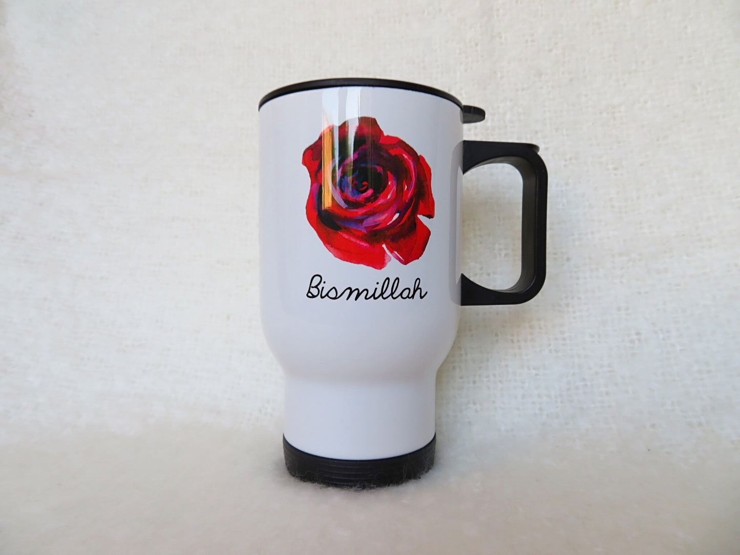 Rose Stainless Steel White Travel Mug