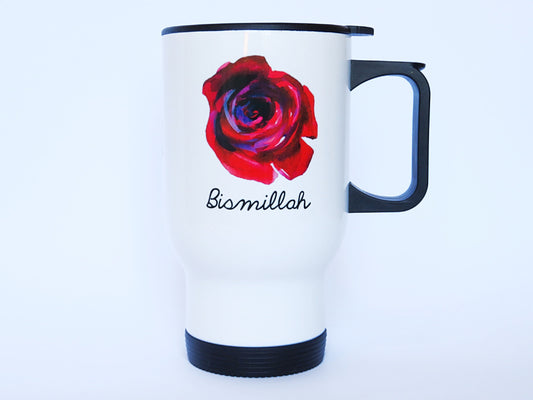 Rose Stainless Steel White Travel Mug