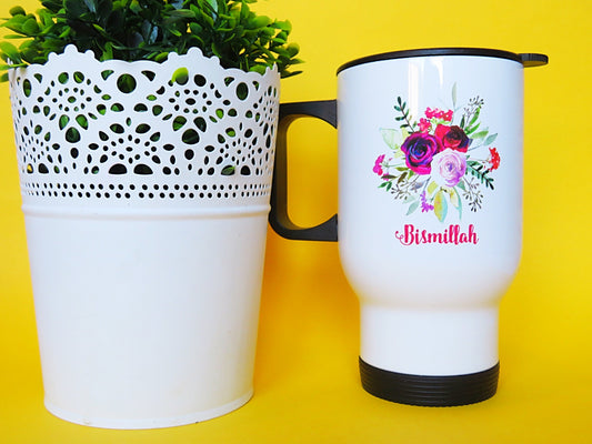 Bouquet Stainless Steel White Travel Mug